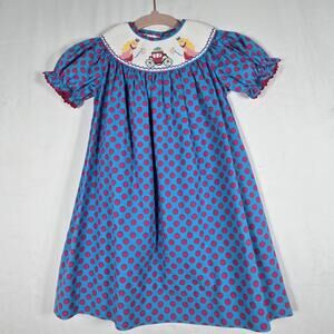 Banana Split Smocked Dress Girls 3T Blue Pink Polka Dot Princess Carriage